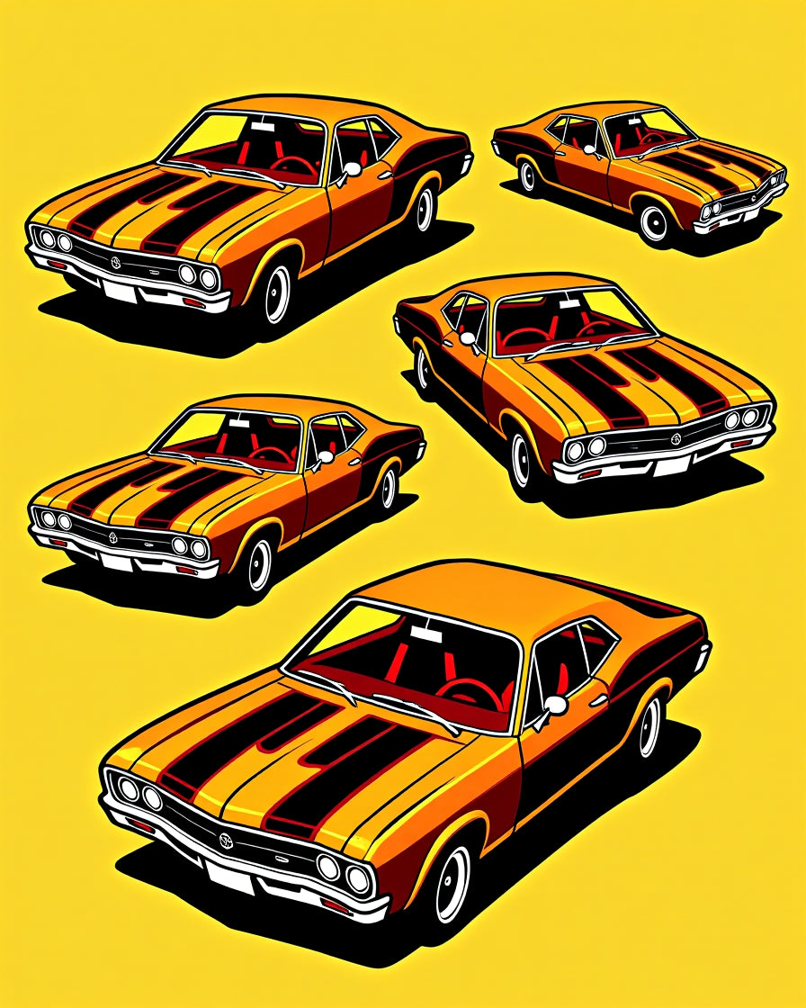 Vintage Orange Black Stripe Muscle Cars Rug