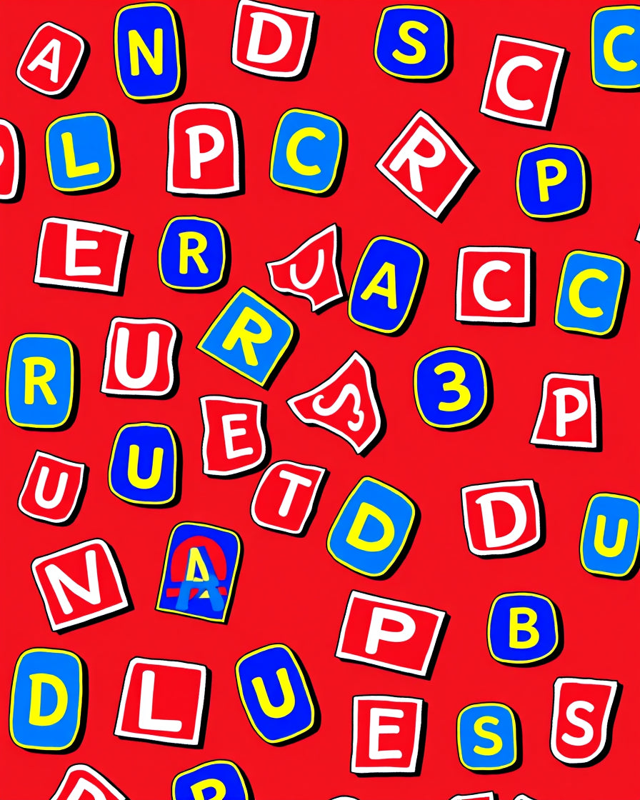 Bright Red Alphabet Squares Collage Rug