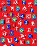 Bright Red Alphabet Squares Collage Rug