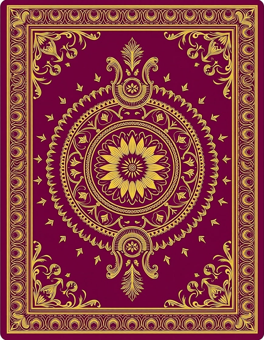 Exotic Plum Gold Floral Medallion Rug