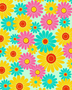 Retro Floral Explosion in Yellow Pink Teal Rug