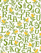 Green Alphabet Yellow Blossom Floral Rug
