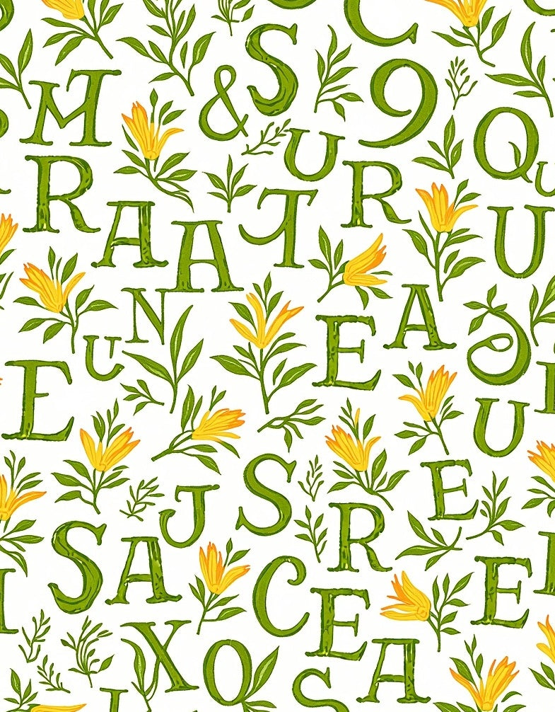 Green Alphabet Yellow Blossom Floral Rug