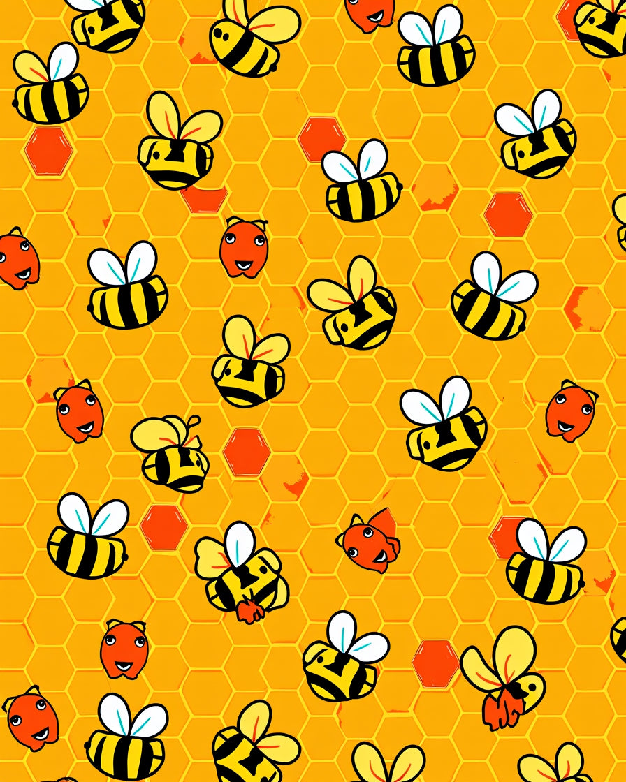 Cute Flying Bees Honeycomb Background Rug