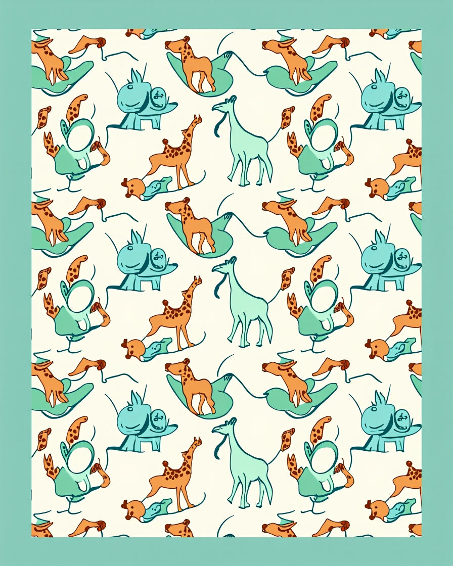 Whimsical Giraffe Rhino Playful Companions Rug
