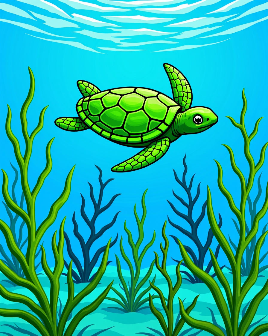 Bright Green Sea Turtle Ocean Life Rug