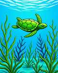 Bright Green Sea Turtle Ocean Life Rug