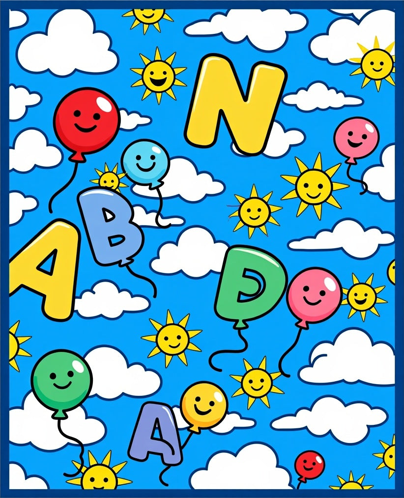 Alphabet Balloons Sun Clouds Playful Rug