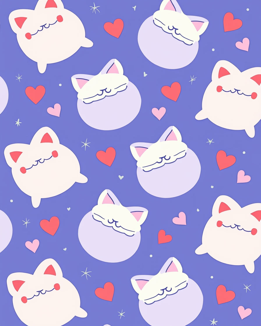 Cute Kawaii Cat Hearts Pattern Rug