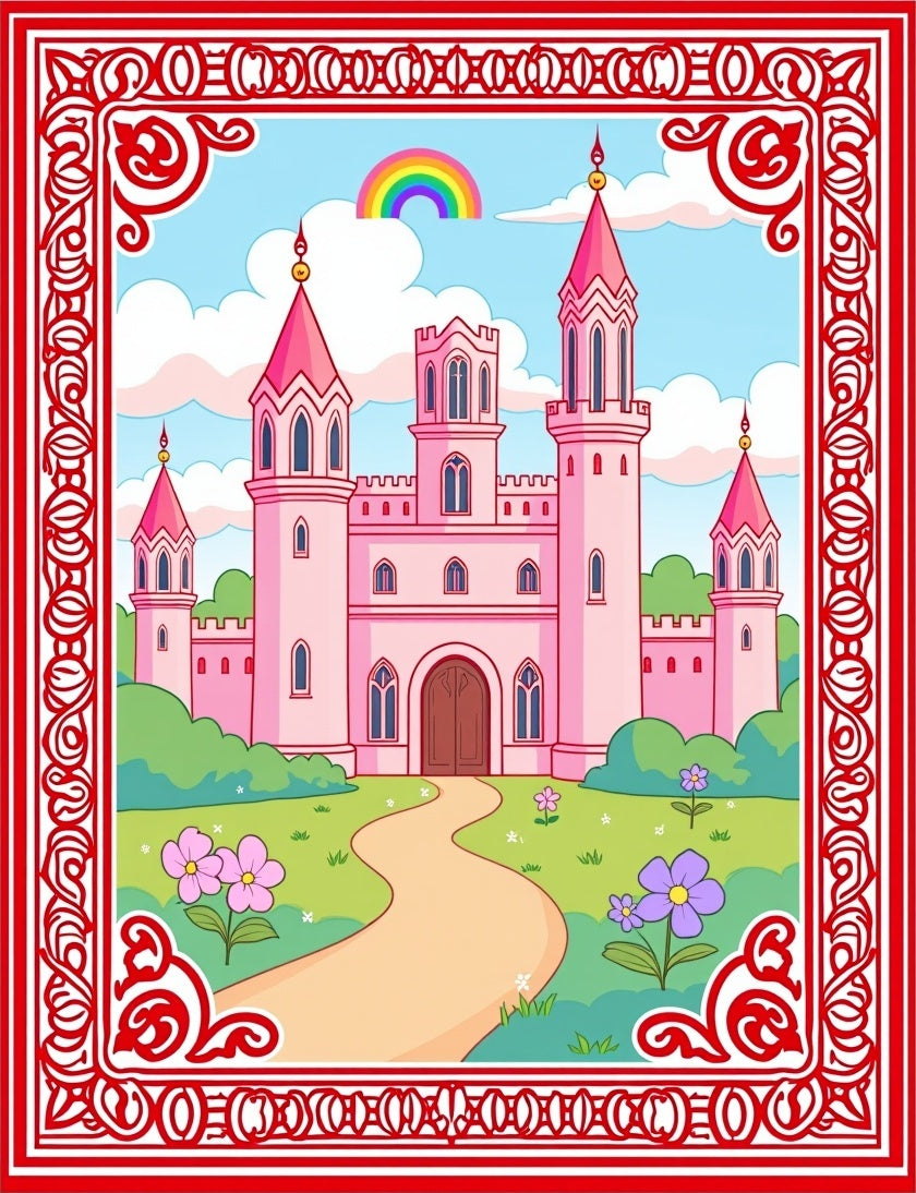 Pink Castle Rainbow Garden Border Rug