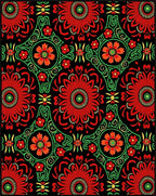 Bold Red Black Floral Lace Imprint Rug