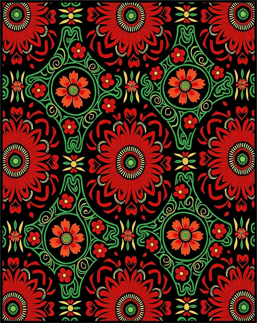 Bold Red Black Floral Lace Imprint Rug