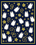 Navy Blue Penguin Snowflakes Whimsical Rug