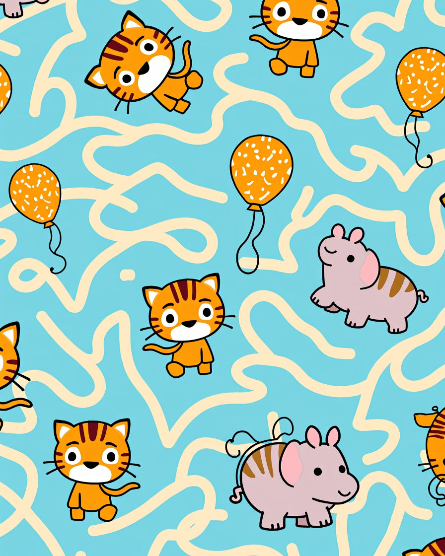 Cute Tigers Elephants Orange Balloons Rug