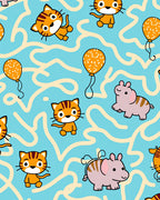 Cute Tigers Elephants Orange Balloons Rug