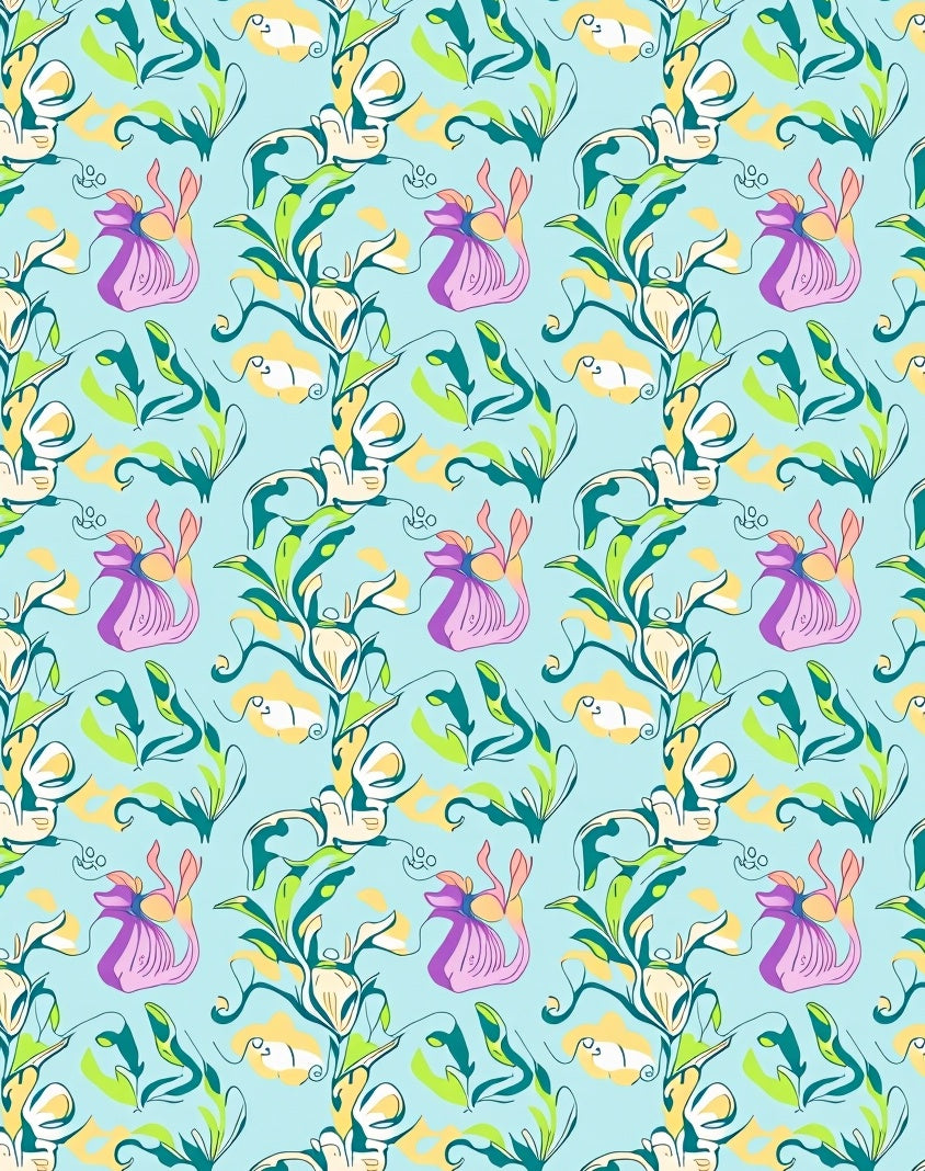 Whimsical Floral Swirls Blue Rug