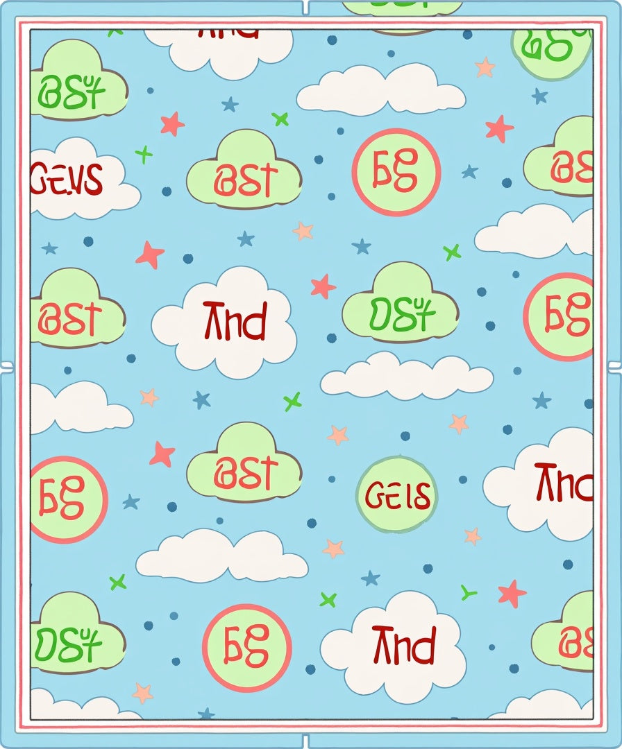 Whimsical Cloudy Sky Alphabet Medley Rug