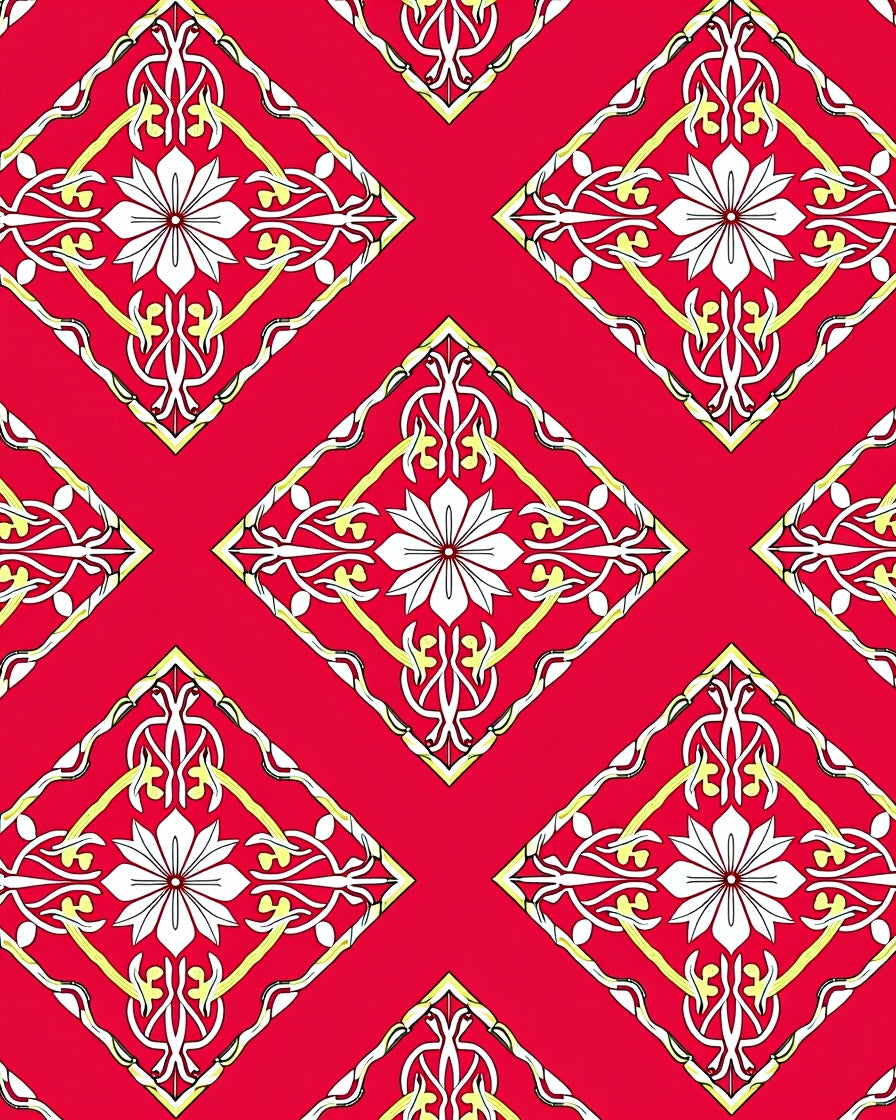 Red Vintage Floral Diamond Rhombus Rug