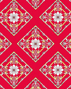 Red Vintage Floral Diamond Rhombus Rug