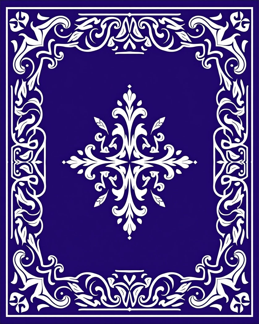 Deep Blue White Scroll Symmetry Rug