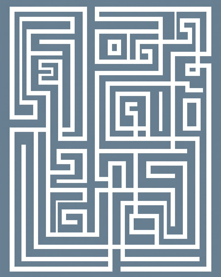 White Geometric Maze Abstract Rug