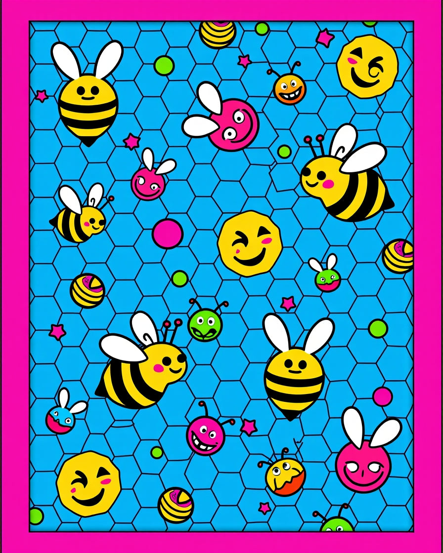 Cute Bee and Smiley Face Collage Rug