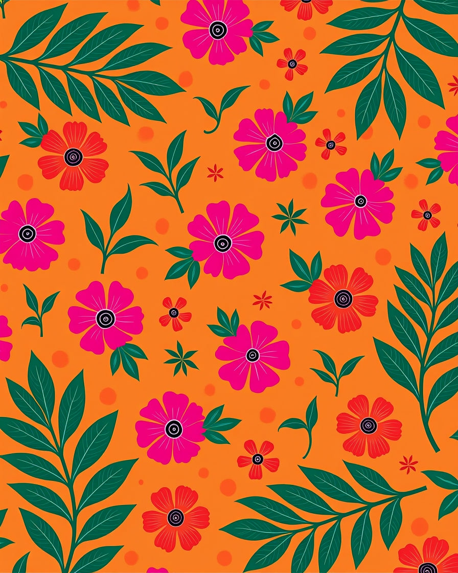 Vibrant Coral Floral Leaf Garden Rug