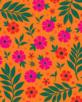 Vibrant Coral Floral Leaf Garden Rug