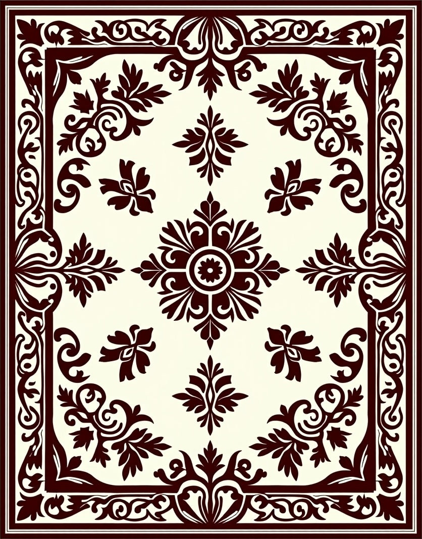 Classic Burgundy Floral Medallion Border Rug