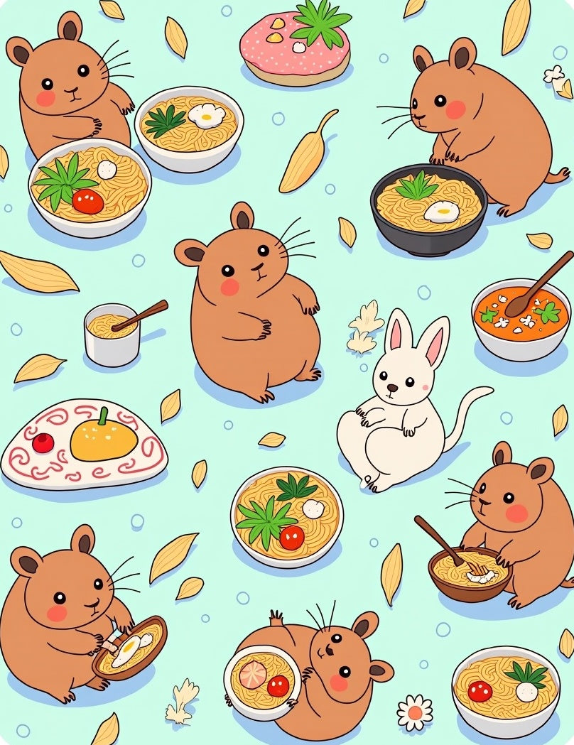 Cute Hamster Noodle Bowl Repeat Rug