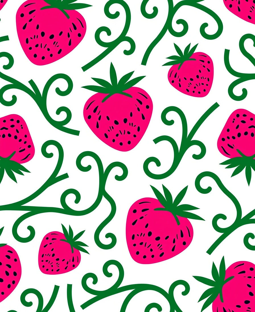 Pink Strawberry Vine Swirl Rug
