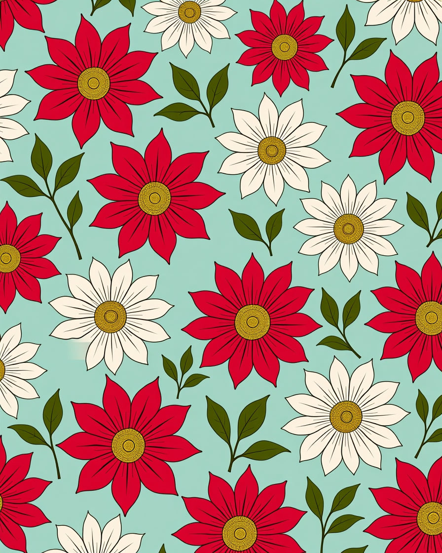Vintage Red White Floral Garden Rug