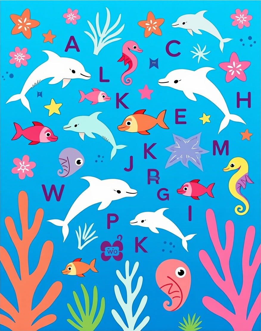 Playful Underwater Alphabet with Dolphins Rug