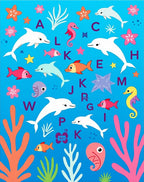 Playful Underwater Alphabet with Dolphins Rug
