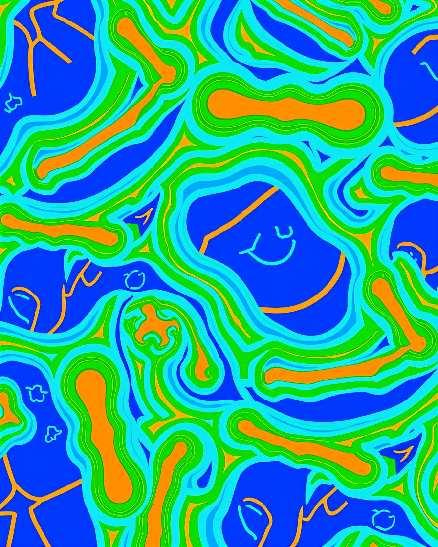 Vibrant Abstract Blue Orange Green Waves Rug