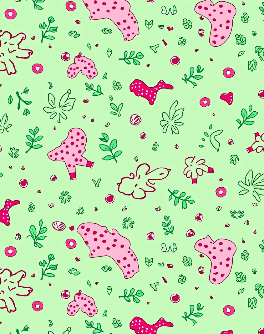 Pastel Pink Polka Dot Foliage Abstract Rug