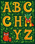 Charming Yellow Alphabet Nature Whimsical Owls Rug