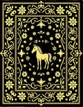 Golden Unicorn Floral Scroll Black Rug