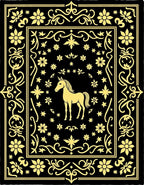 Golden Unicorn Floral Scroll Black Rug