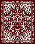 Burgundy Deer Antler Floral Medallion Rug