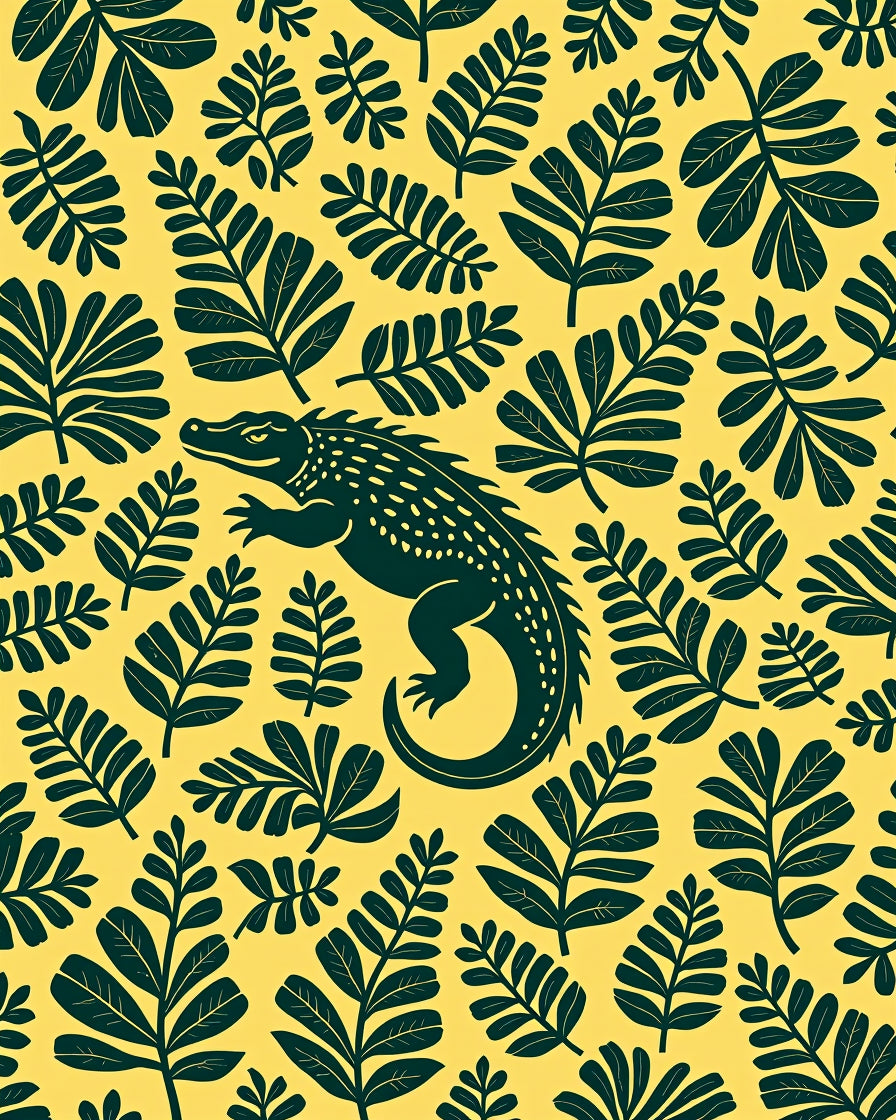 Yellow Crocodile Leafy Jungle Rug
