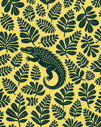 Yellow Crocodile Leafy Jungle Rug