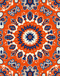 Vibrant Orange Navy Floral Medallion Rug