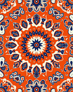 Vibrant Orange Navy Floral Medallion Rug
