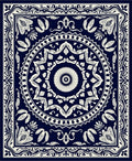Deep Blue Ivory Circular Border Rug