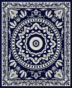 Deep Blue Ivory Circular Border Rug