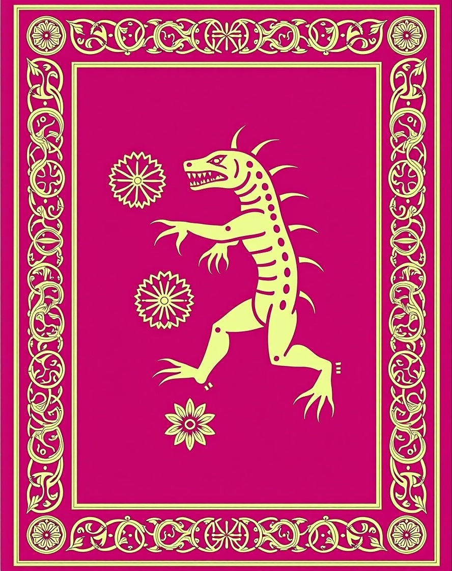 Crimson Dragon Floral Border Rug