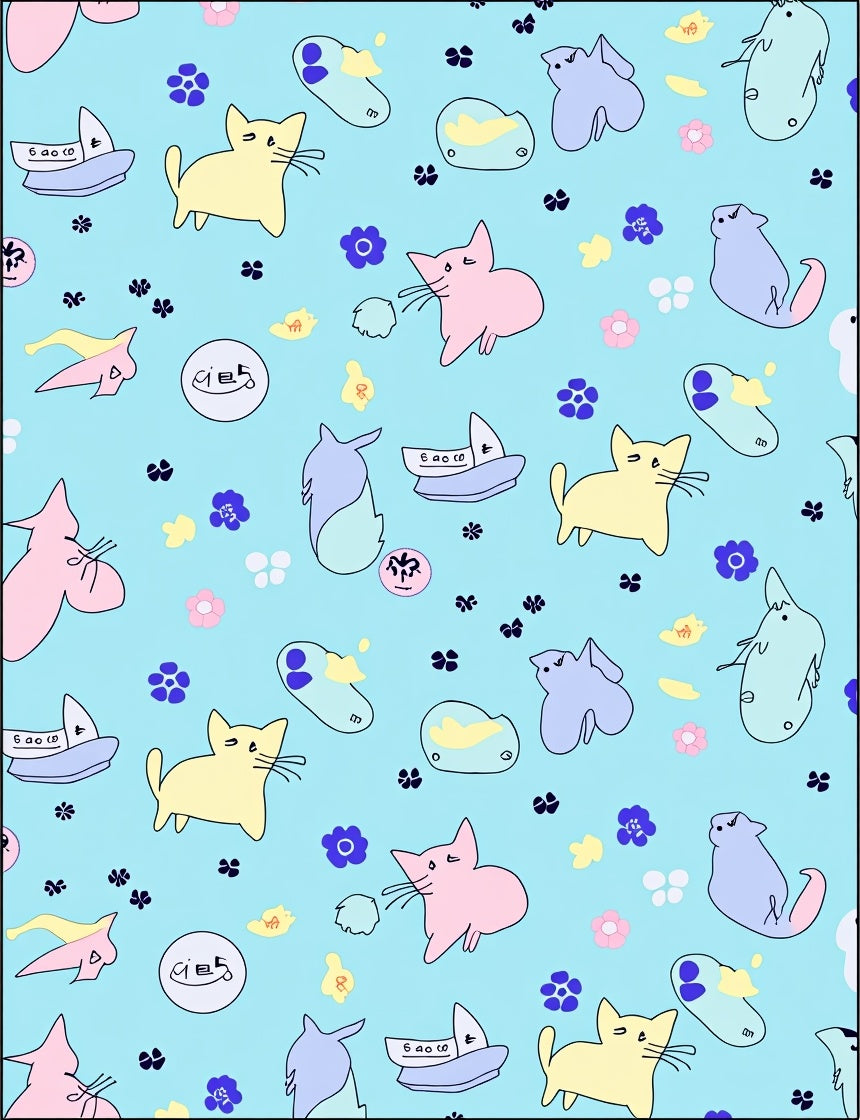 Playful Pastel Cats and Flowers Rug