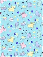 Playful Pastel Cats and Flowers Rug