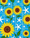 Sunny Yellow Sunflower Garden Blue Rug